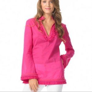 TORY BURCH Pom Pom Fringe Tunic Pink, Size 6